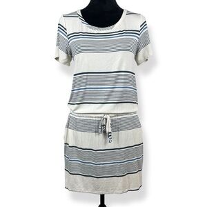 Chasor Dress Womens Medium M Blue White Striped Drawstring Waist Cutout Back NWT